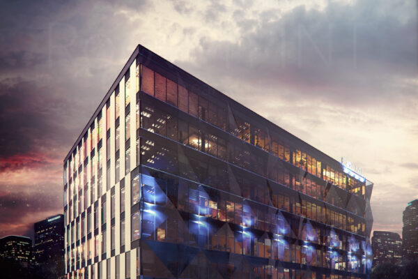 wizualizacje 3d budynku biurowego ujęcie wieczorne