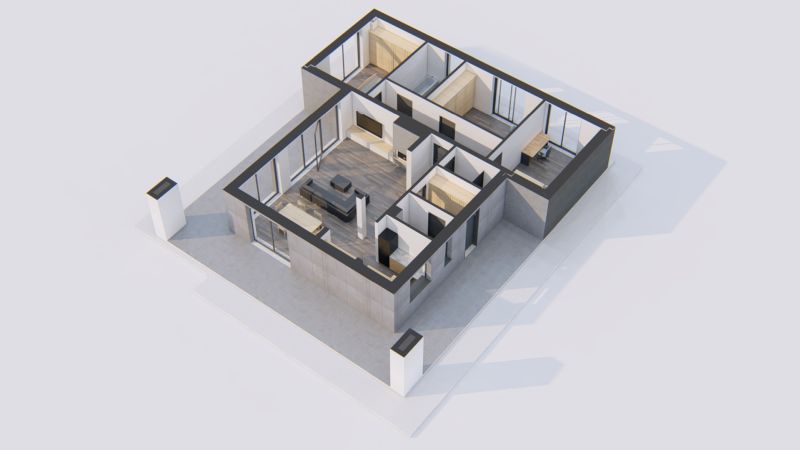 wizualizacja 3d rzutu pomieszczeń domu lub mieszkania