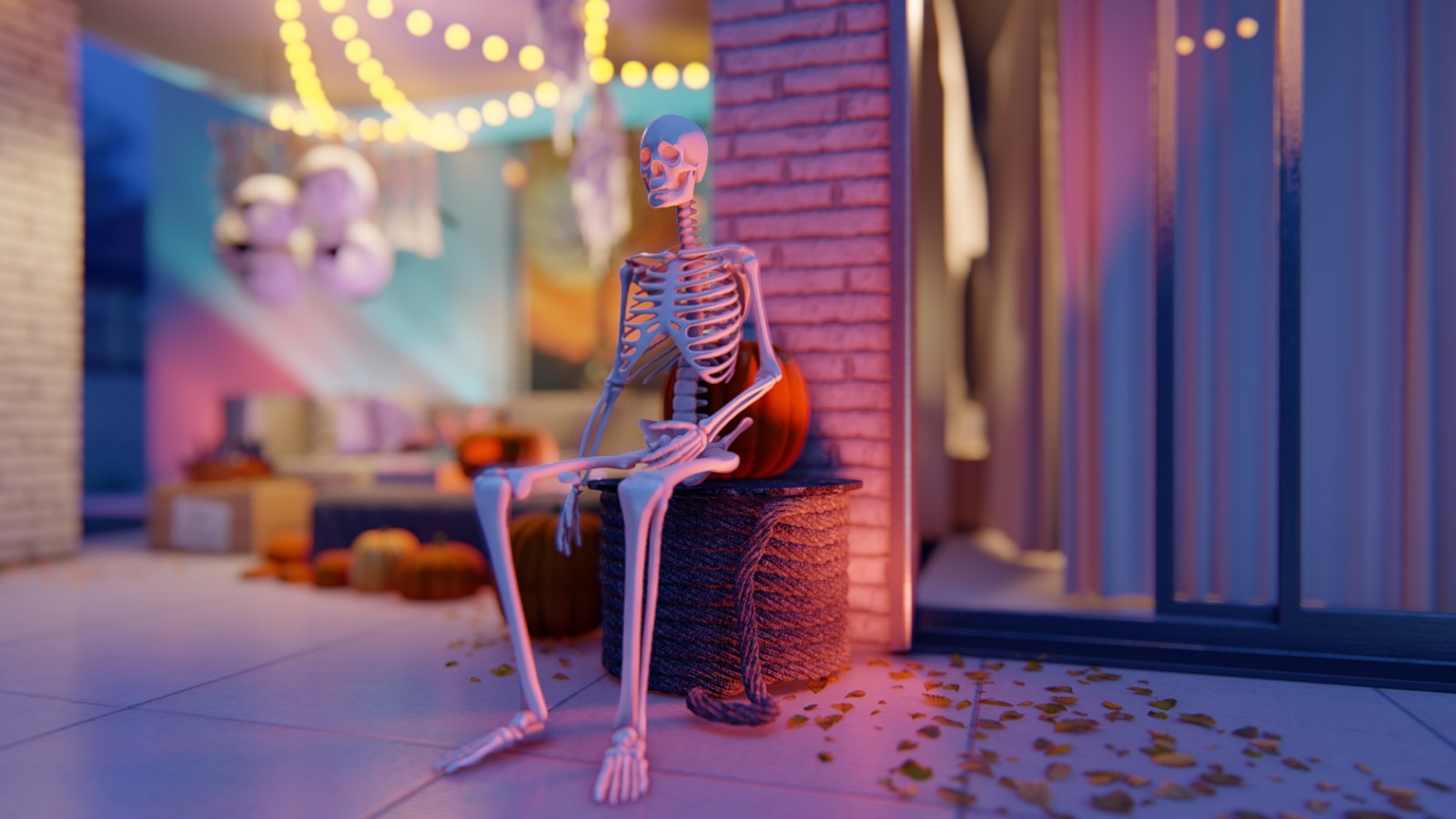 wizualizacje halloween ze szkieletem dla branży meblarskiej