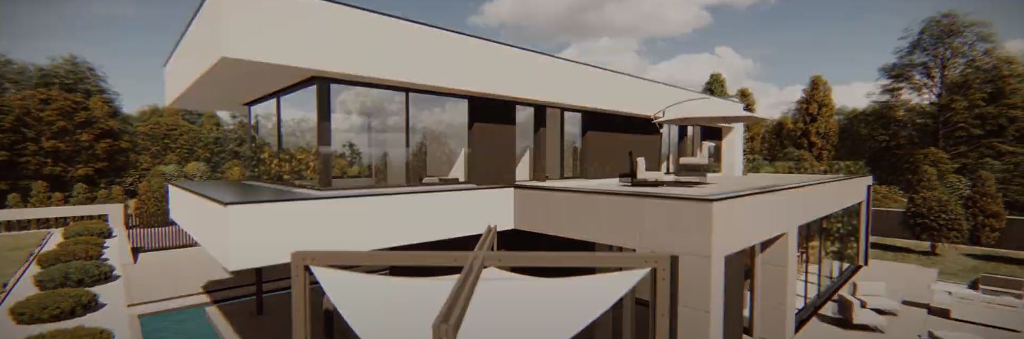 animacja komputerowa architektoniczna domu , budowa ścian, kondygnacji