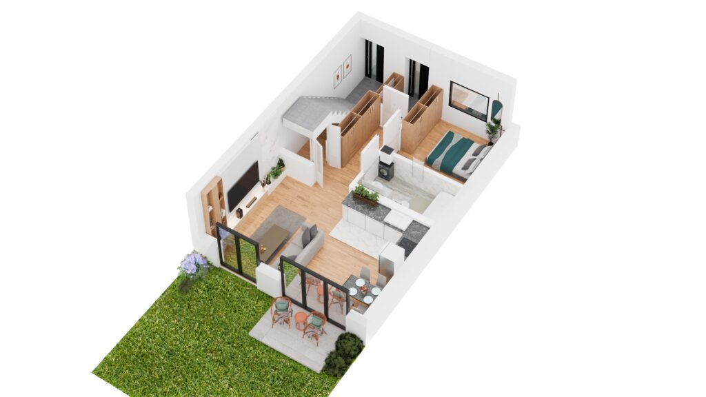 rzuty aksonometryczne 3D domów i mieszkań parteru