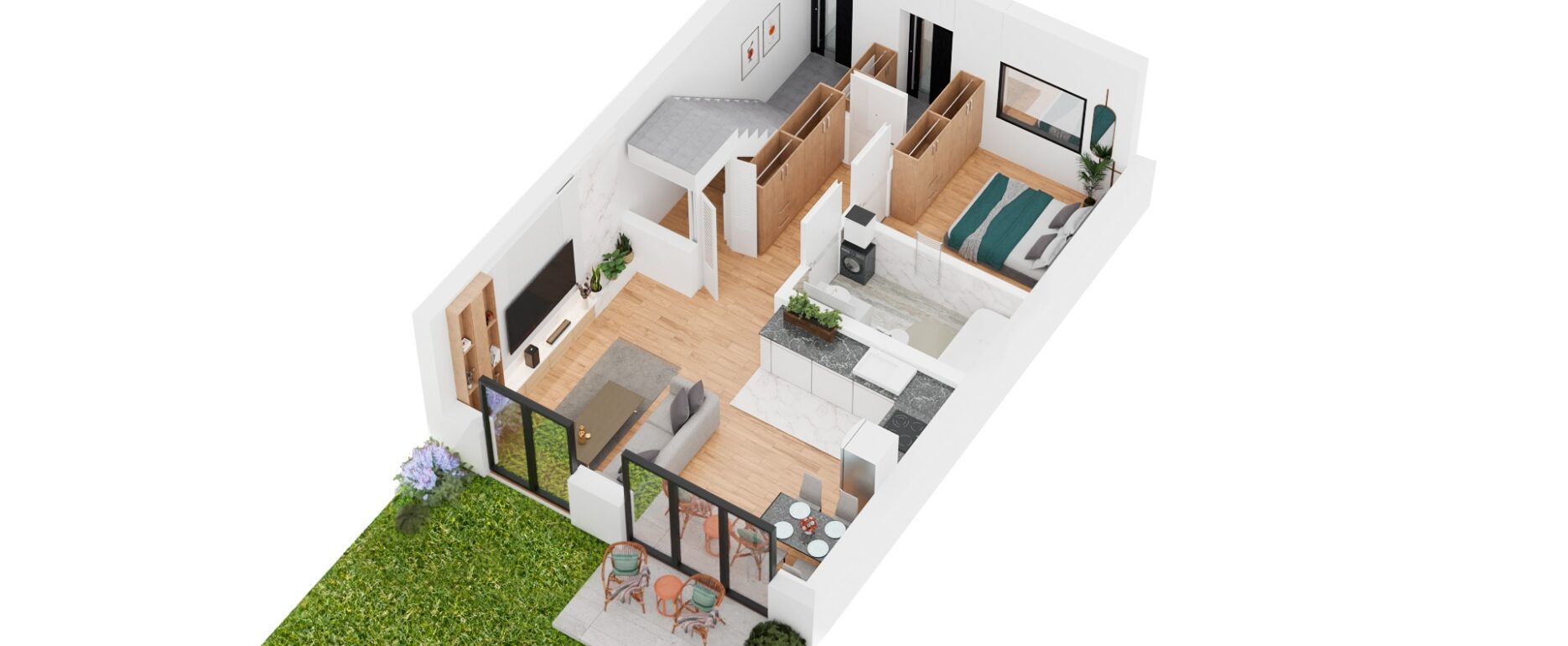 rzuty aksonometryczne 3D domów i mieszkań parteru