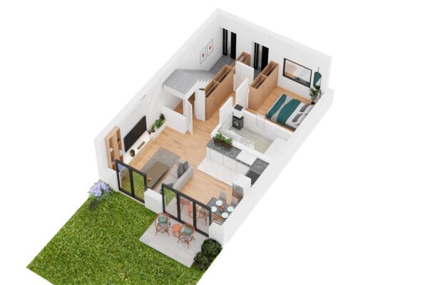 rzuty aksonometryczne 3D domów i mieszkań parteru