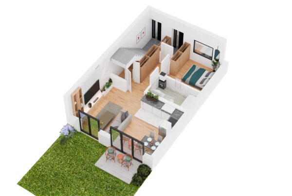 rzuty aksonometryczne 3D domów i mieszkań parteru