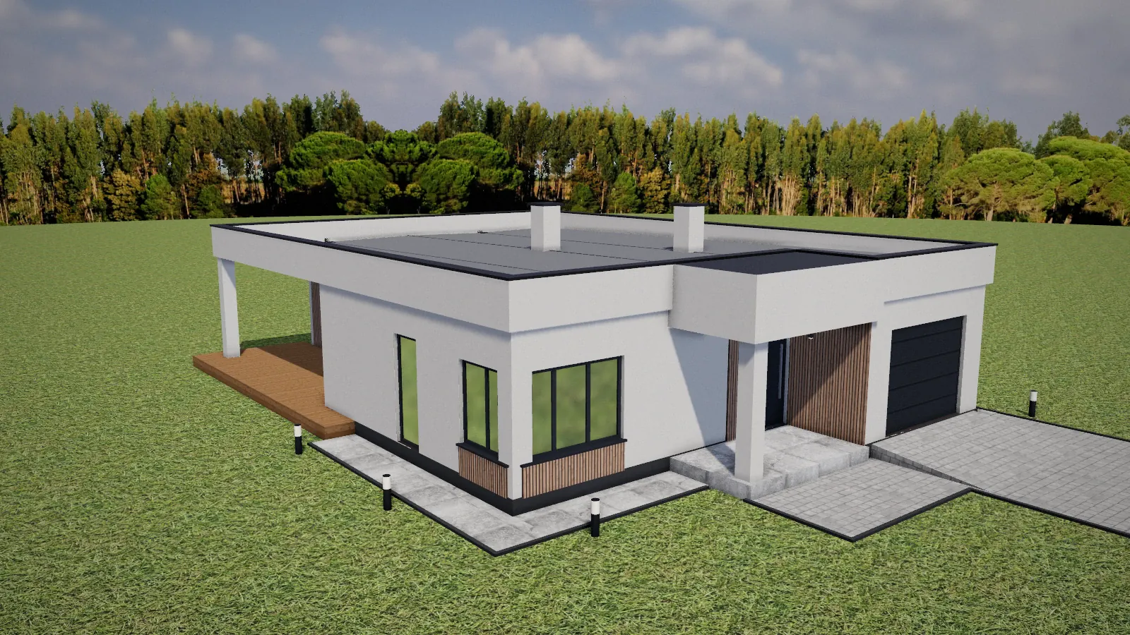 Ten sam dom z płaskim dachem i attyką w konfiguratorze 3D