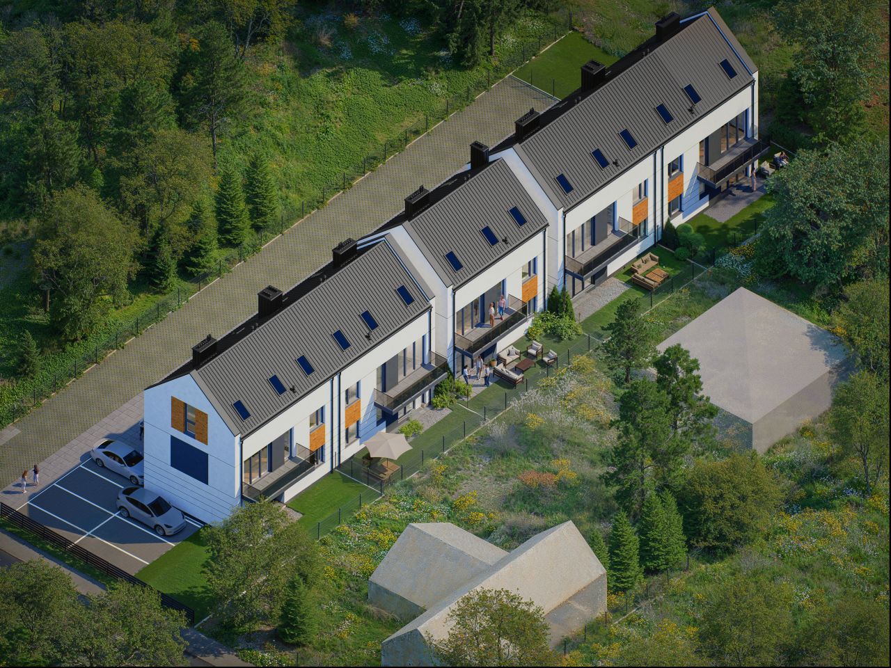wizualizacja domu szeregowego z góry